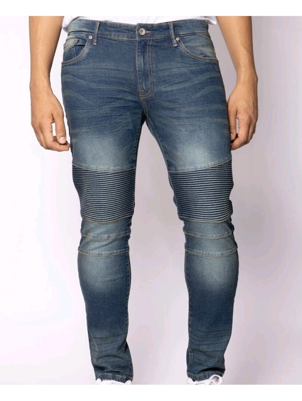 Y2K Dark Wash Moto Skinny Jeans Biker Stretch X-ray Raw X Mens Slim Sz 38/32
